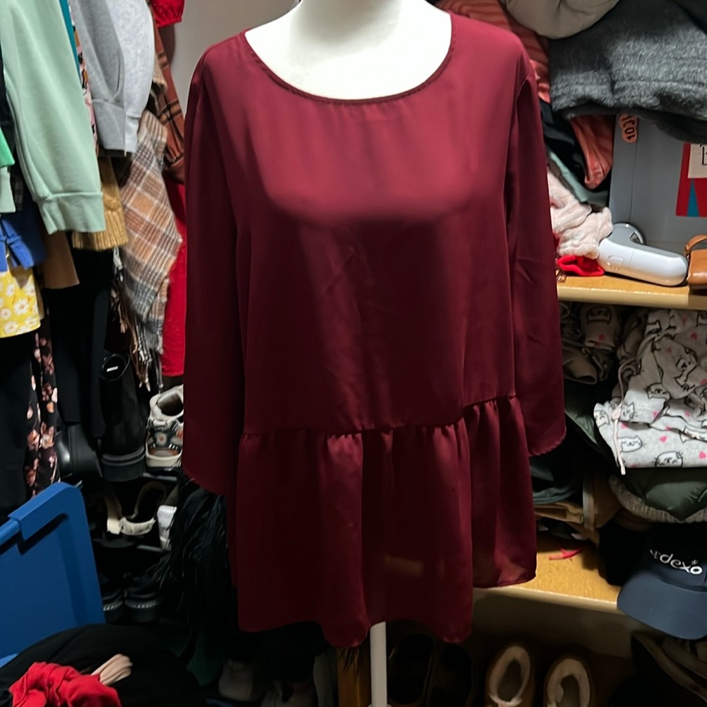 Wine red Faded Glory blouse size XL. Semi sheer material.